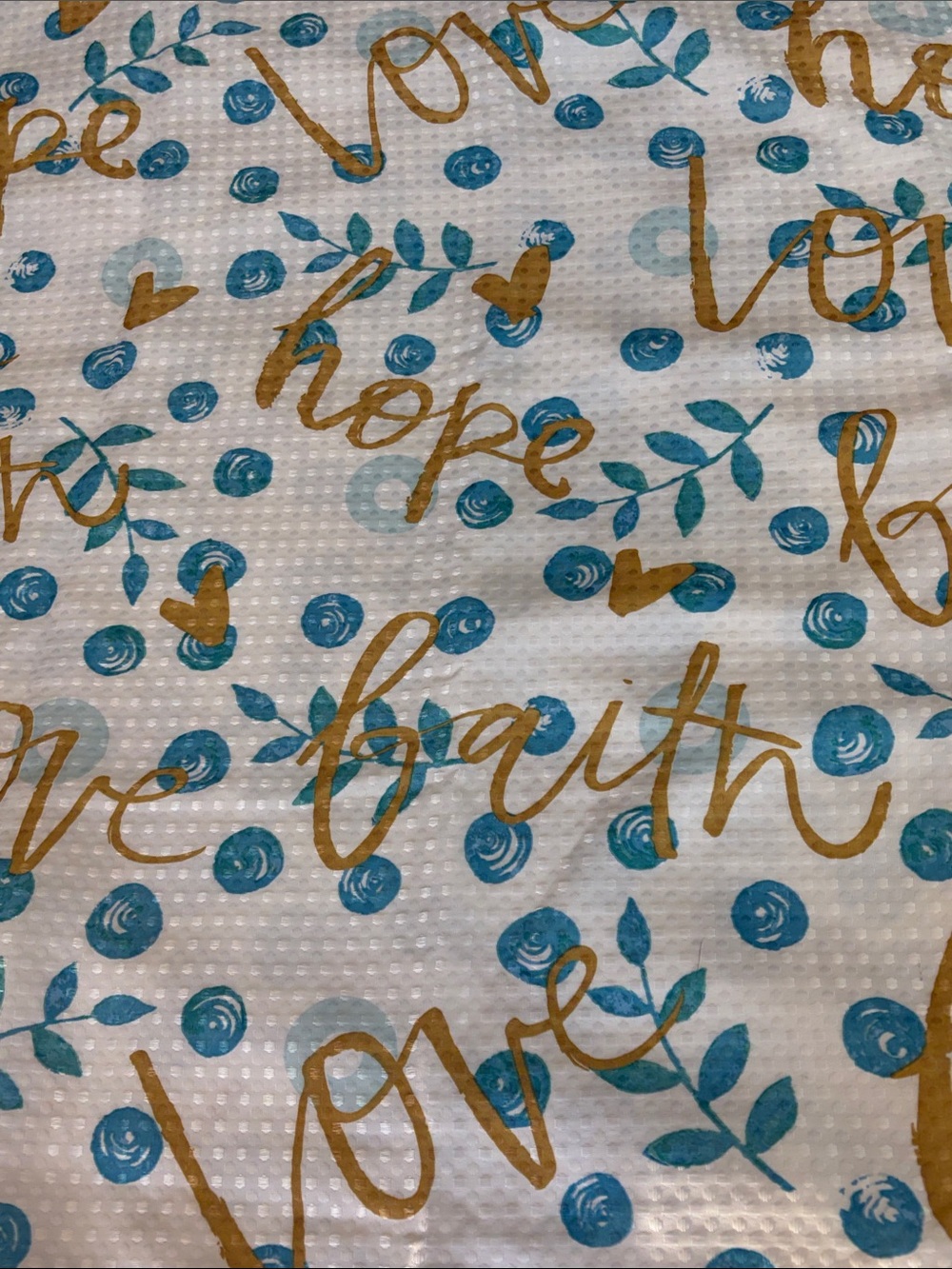 Inspirational Script Print Shower Curtain in Teal & Gold